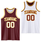 Custom Reversible Burgundy White-Gold Double Side Sublimation Basketball Set Jersey