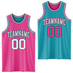 Custom Reversible Pink Black-Teal Double Side Sublimation Basketball Set Jersey