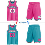 Custom Reversible Pink Black-Teal Double Side Sublimation Basketball Set Jersey photo 2