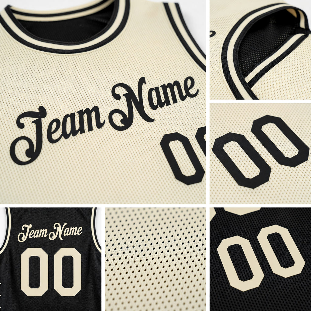 Custom Reversible Black Cream Double Side Star Sublimation Basketball Set Jersey detail