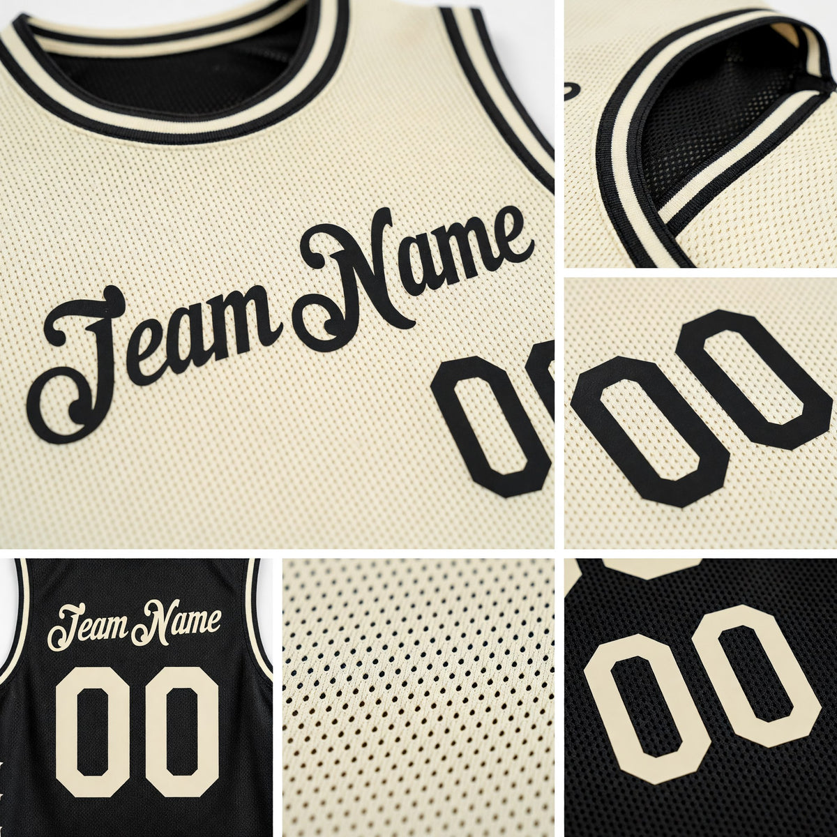 Custom Reversible Black Cream Double Side Star Sublimation Basketball Set Jersey detail