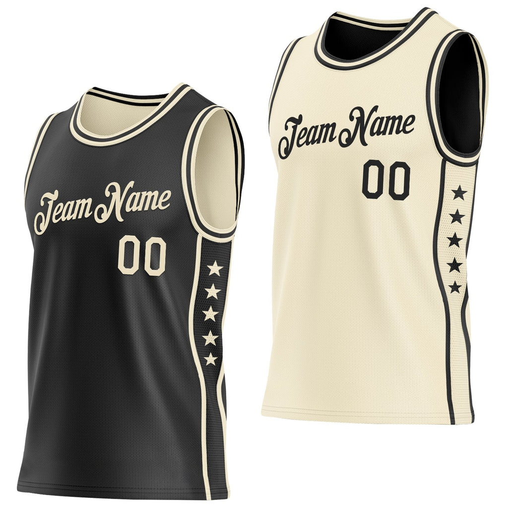 Custom Reversible Black Cream Double Side Star Sublimation Basketball Set Jersey photo 1