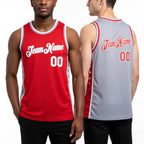 Custom Reversible Red White-Gray Double Side Star Sublimation Basketball Set Jersey worn front and back