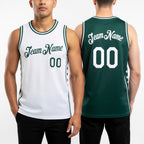 Custom Reversible Green White Double Side Star Sublimation Basketball Set Jersey worn front and back