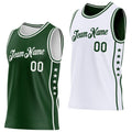 Custom Reversible Green White Double Side Star Sublimation Basketball Set Jersey