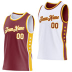 Custom Reversible Burgundy White-Gold Double Side Star Sublimation Basketball Set Jersey