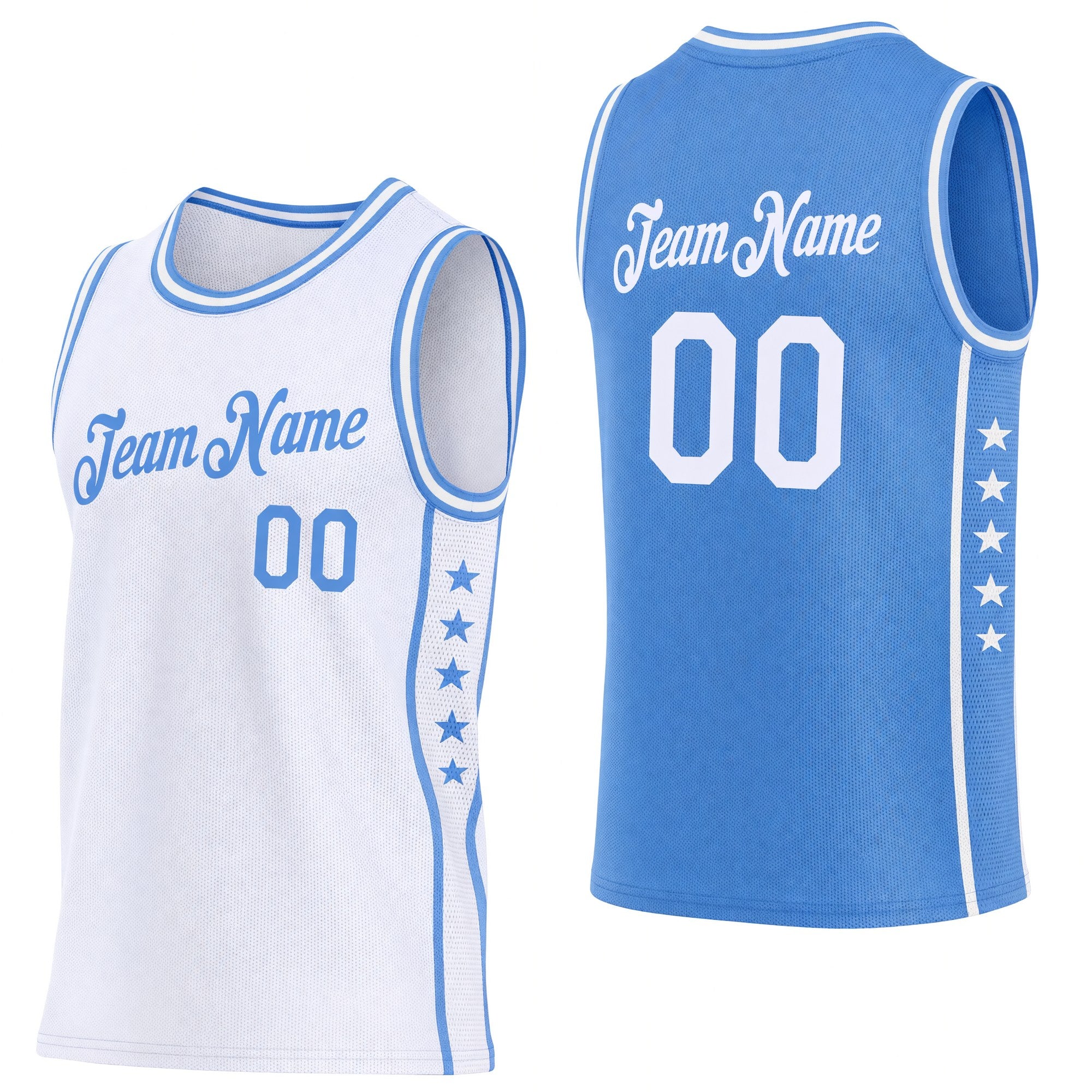 Custom Reversible Lakes Blue White Double Side Star Sublimation Basketball Set Jersey