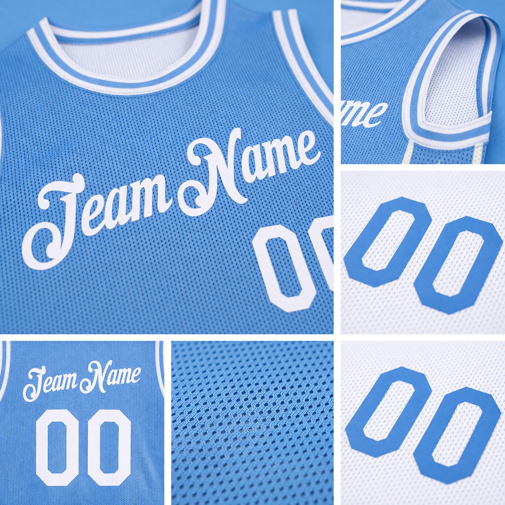 Custom Reversible Lakes Blue White Double Side Star Sublimation Basketball Set Jersey detail
