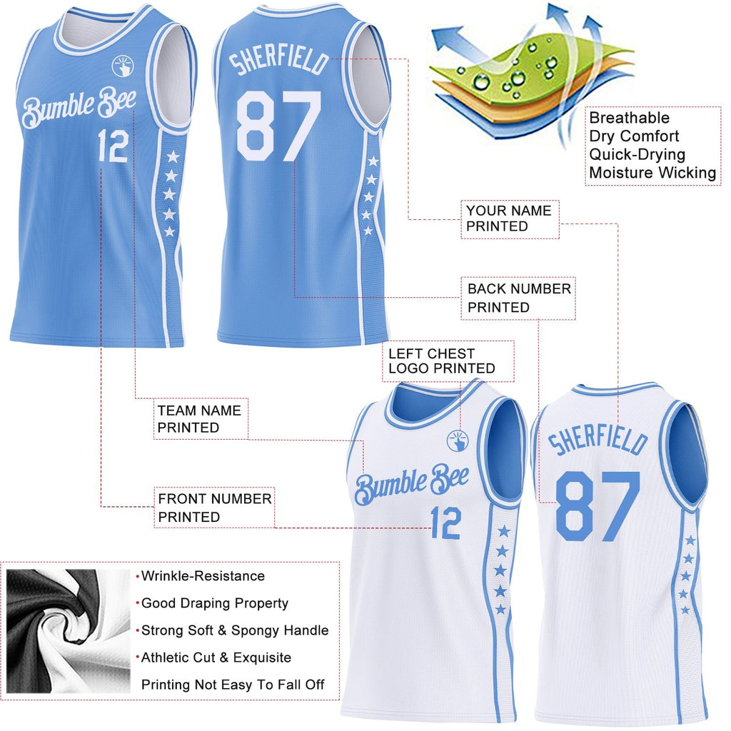 Custom Reversible Lakes Blue White Double Side Star Sublimation Basketball Set Jersey photo 4