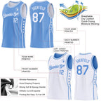 Custom Reversible Lakes Blue White Double Side Star Sublimation Basketball Set Jersey photo 4