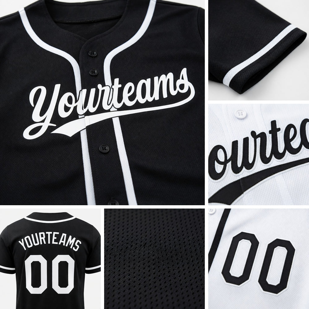 Custom Black-White Reversible Button-Down Baseball Jersey detail