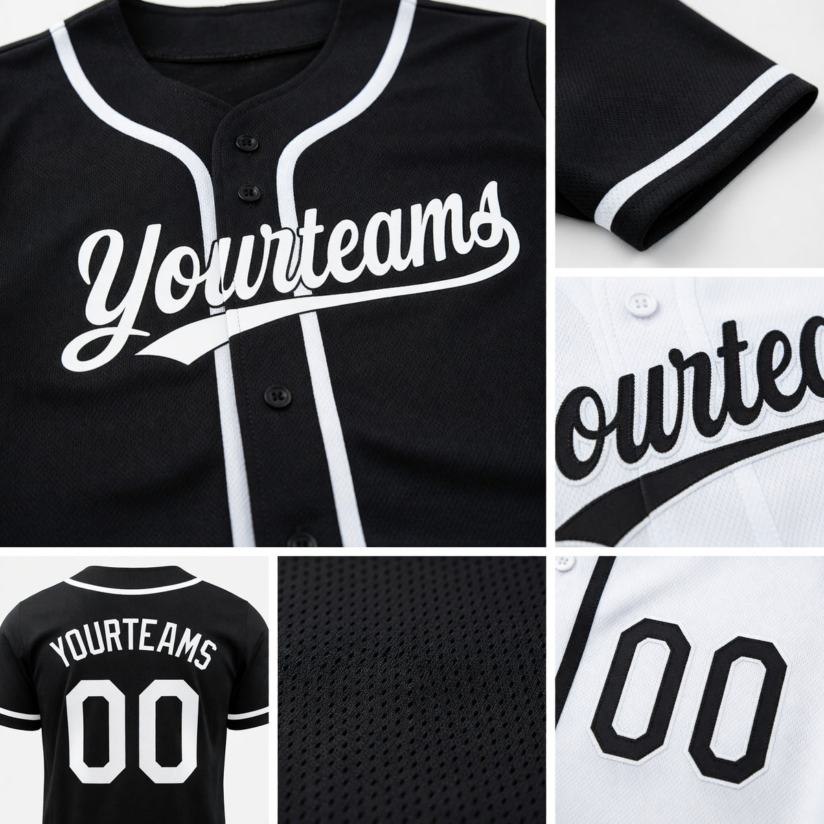 Custom Black-White Reversible Button-Down Baseball Jersey detail