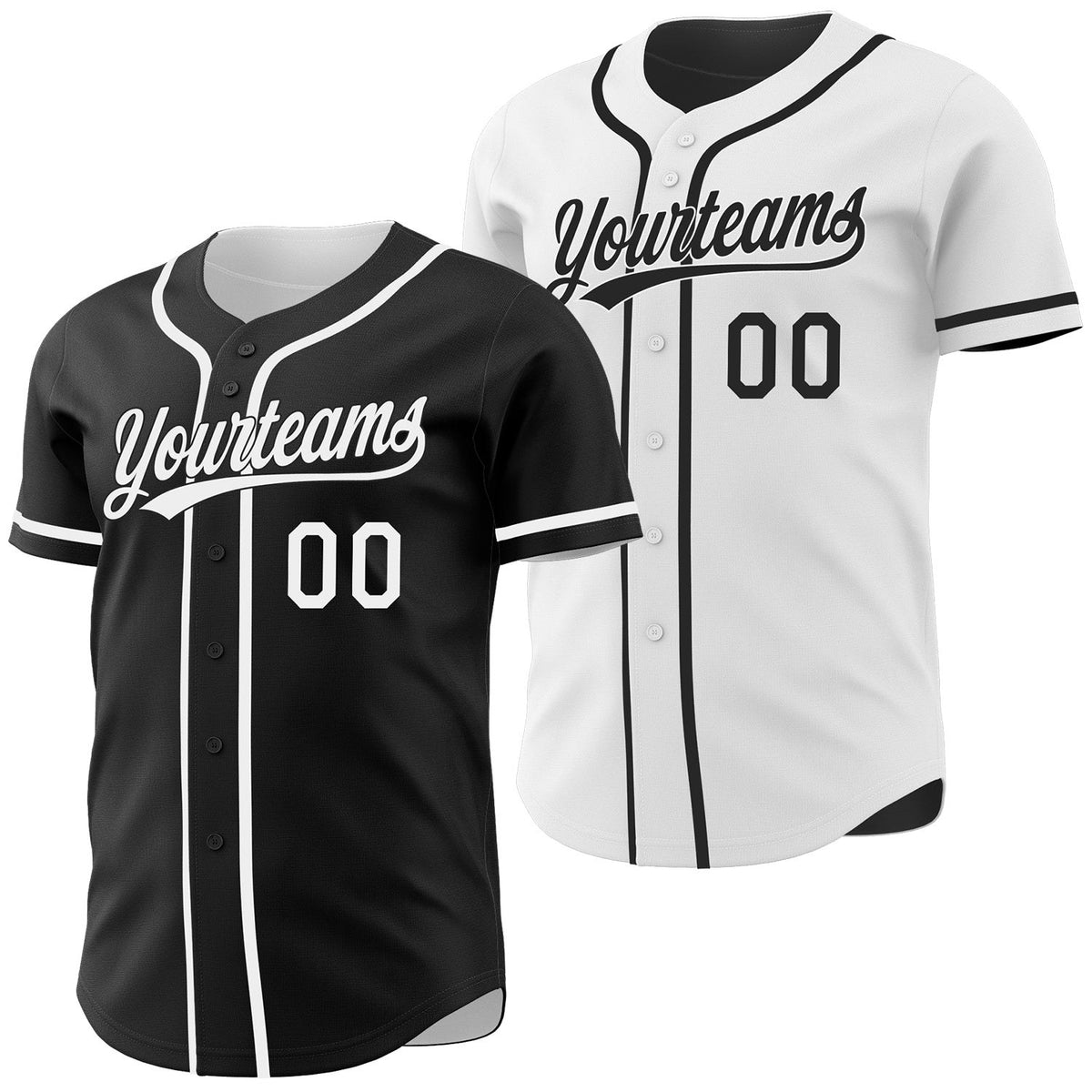 Custom Black-White Reversible Button-Down Baseball Jersey photo 1