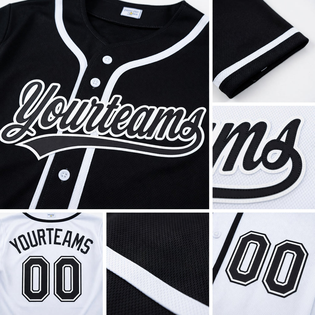 Custom Black-White Reversible Button-Down Baseball Jersey detail