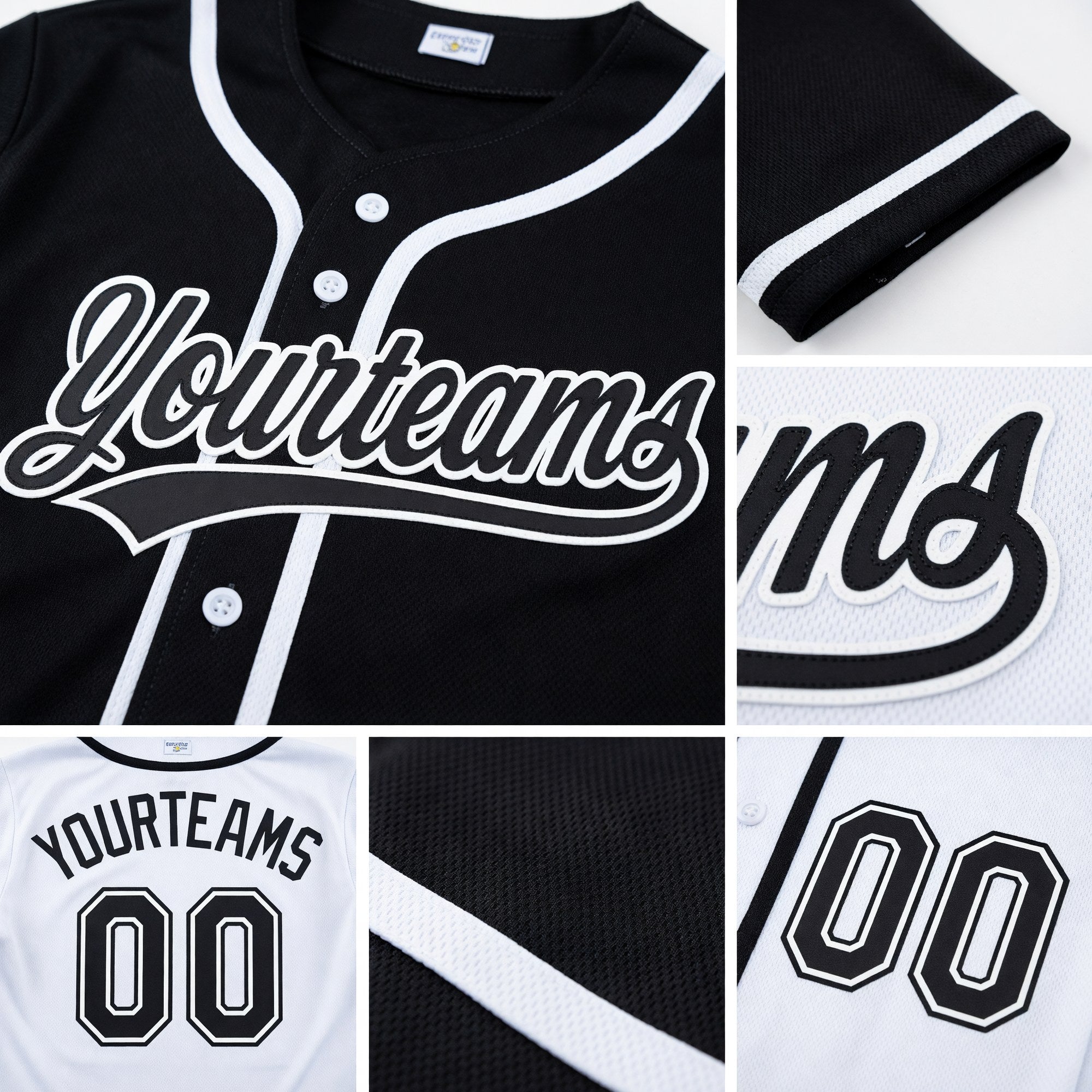 Custom Black-White Reversible Button-Down Baseball Jersey detail