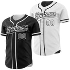 Custom Black-White Reversible Button-Down Baseball Jersey photo 1
