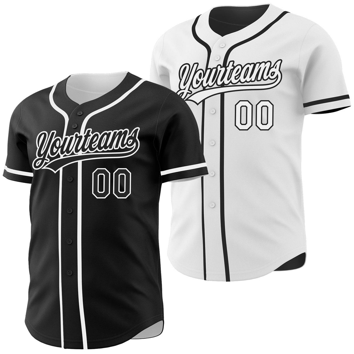 Custom Black-White Reversible Button-Down Baseball Jersey photo 1