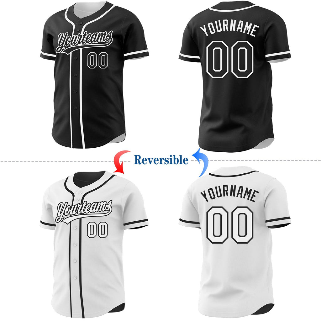 Custom Black-White Reversible Button-Down Baseball Jersey photo 2
