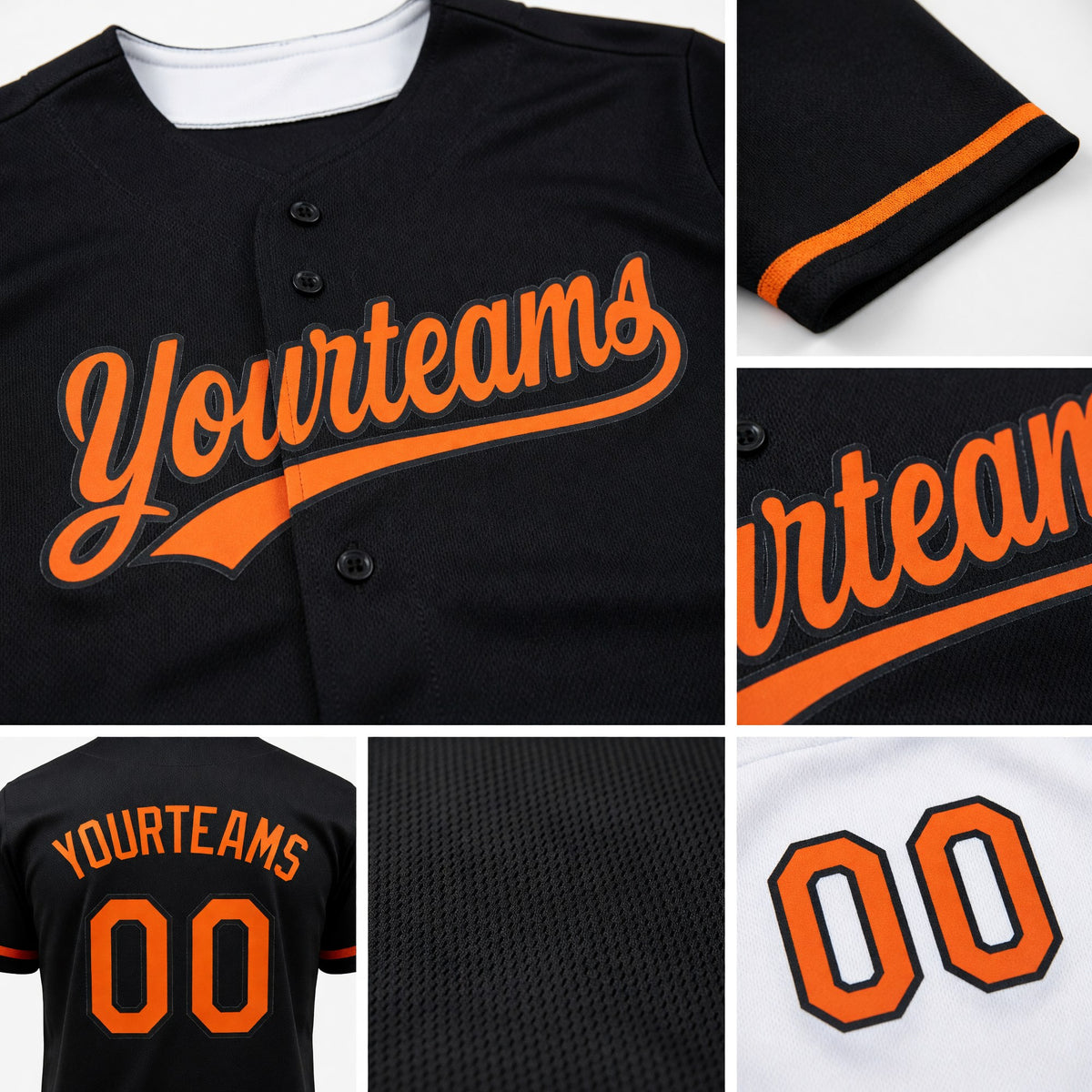 Custom Black-Orange Reversible Button-Down Baseball Jersey detail