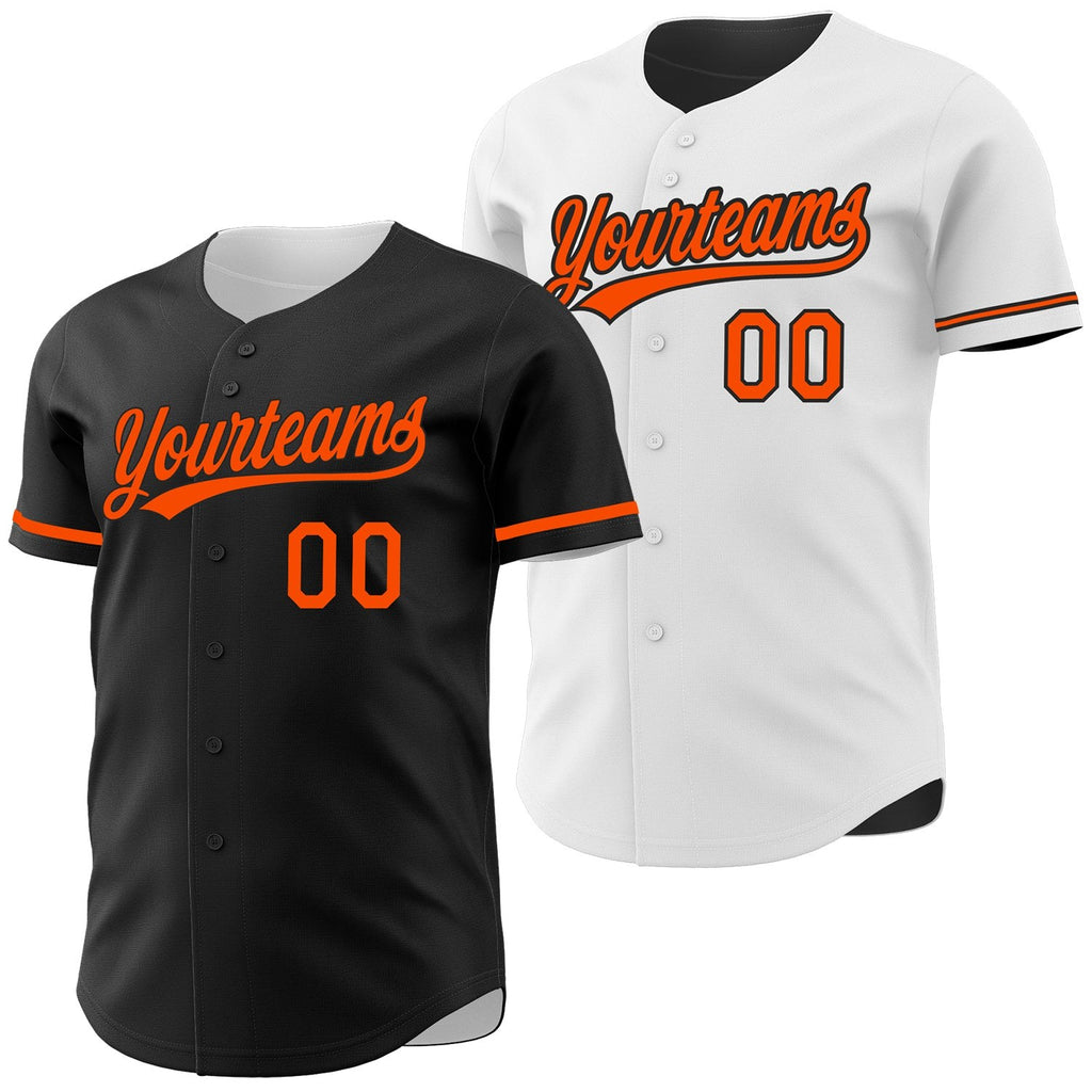 Custom Black-Orange Reversible Button-Down Baseball Jersey photo 1