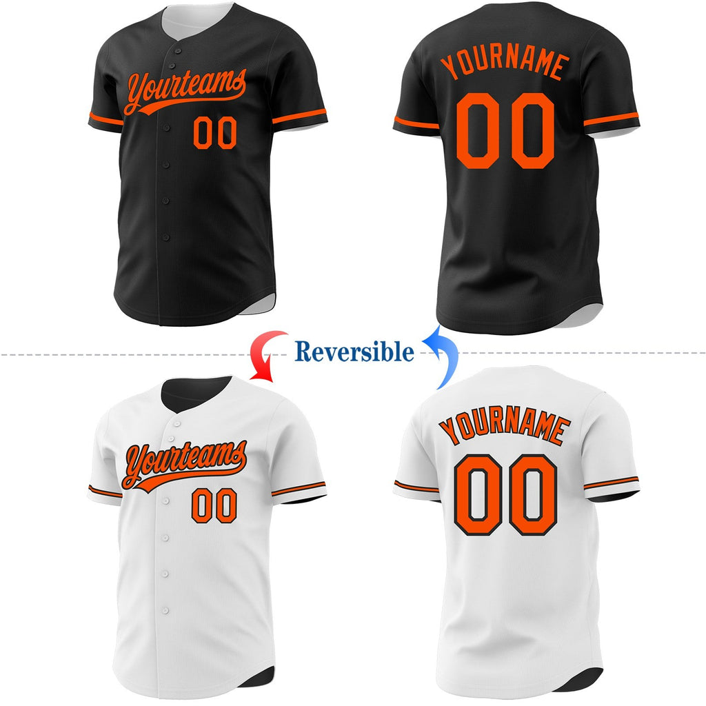 Custom Black-Orange Reversible Button-Down Baseball Jersey photo 2