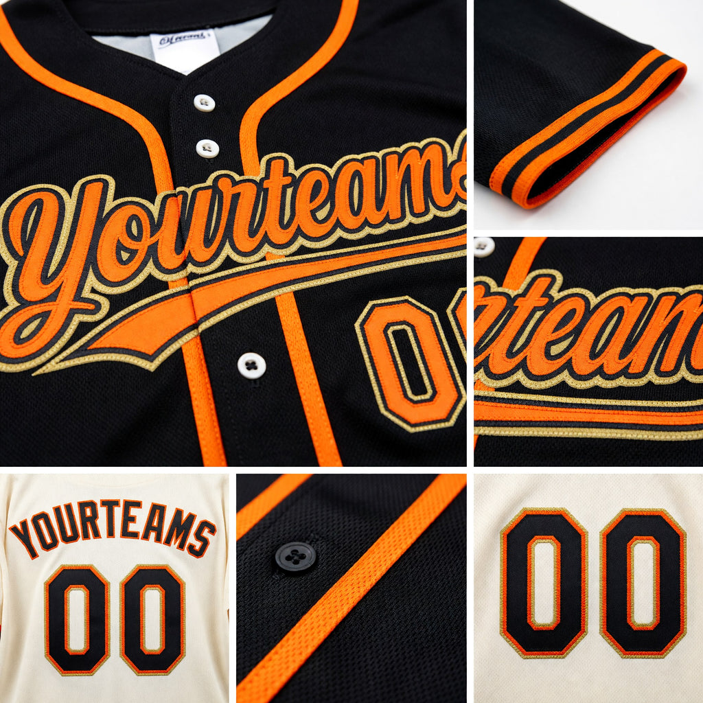 Custom Black-Orange Reversible Button-Down Baseball Jersey detail