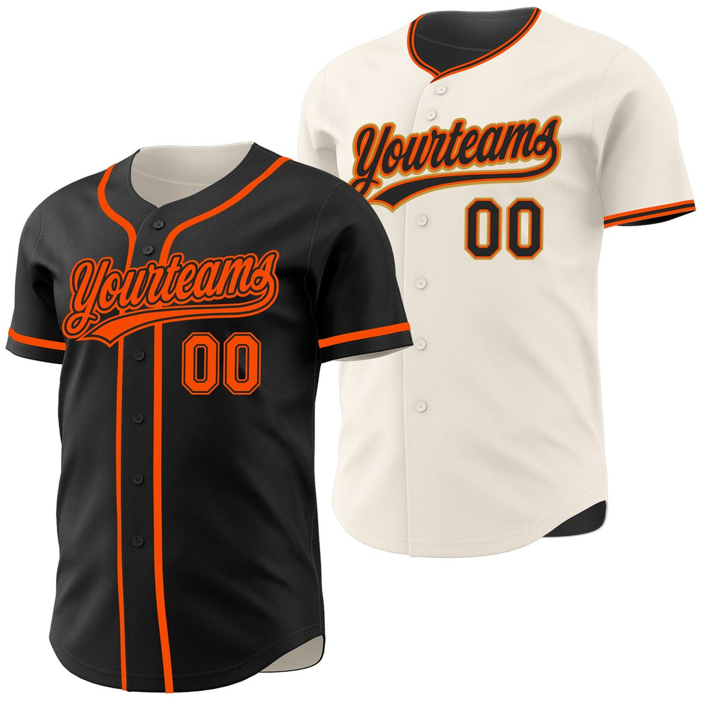 Custom Black-Orange Reversible Button-Down Baseball Jersey photo 1