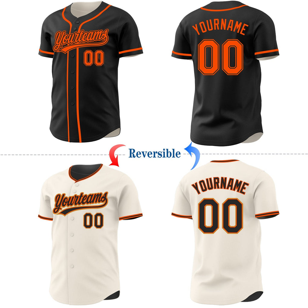 Custom Black-Orange Reversible Button-Down Baseball Jersey photo 2