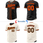 Custom Black-Orange Reversible Button-Down Baseball Jersey photo 2