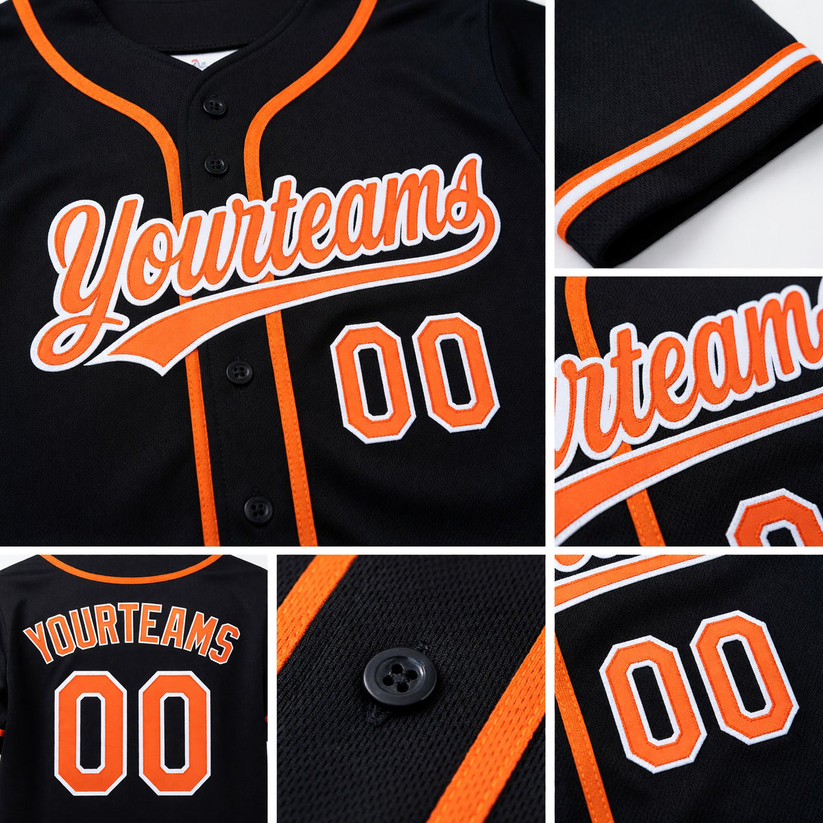Custom Black Cream Reversible Button-Down Baseball Jersey detail