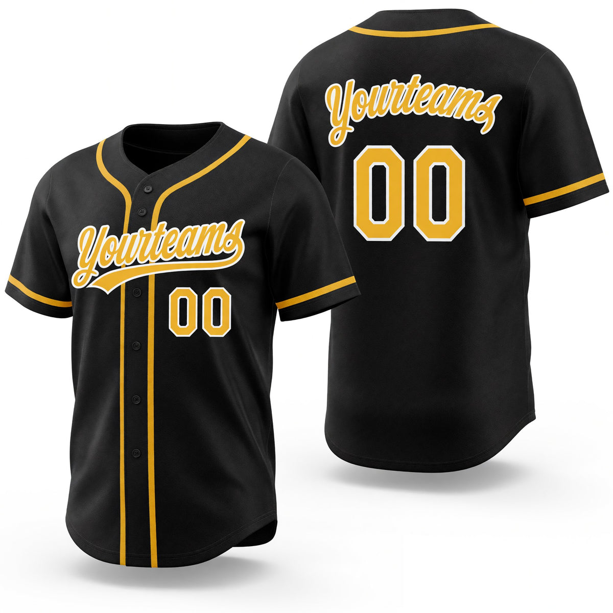Custom Black Gold-White Reversible Button-Down Baseball Jersey
