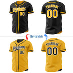 Custom Black Gold-White Reversible Button-Down Baseball Jersey photo 2