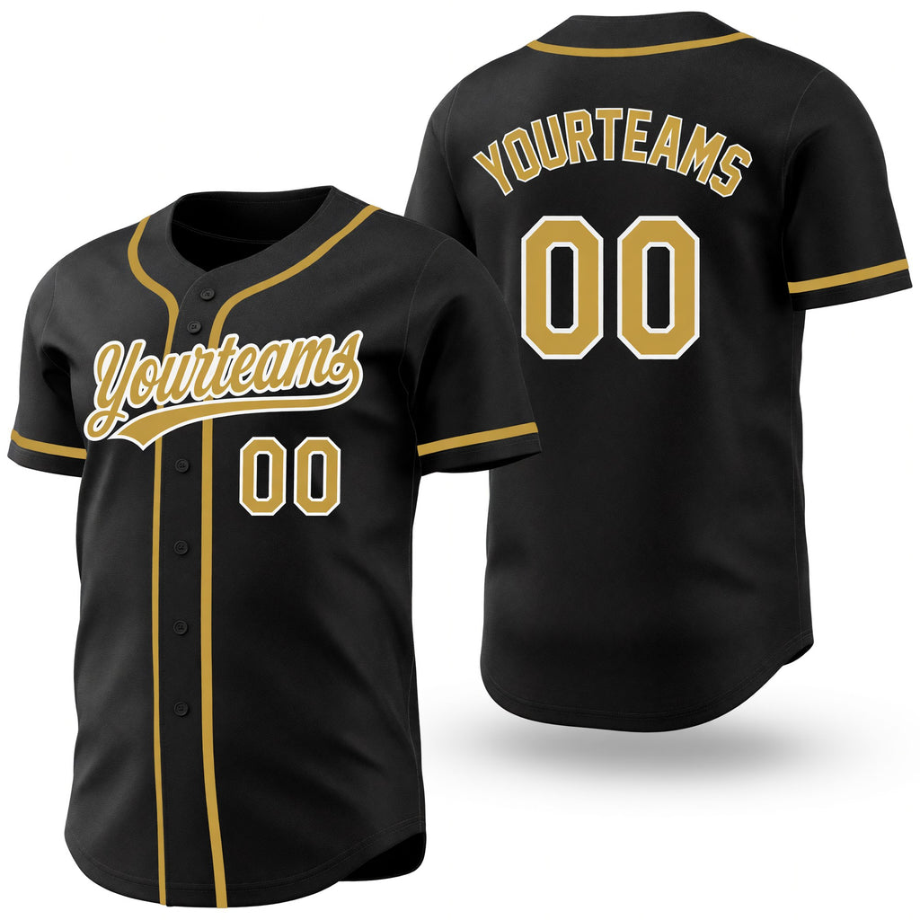 Custom Black Old Gold-White Reversible Button-Down Baseball Jersey