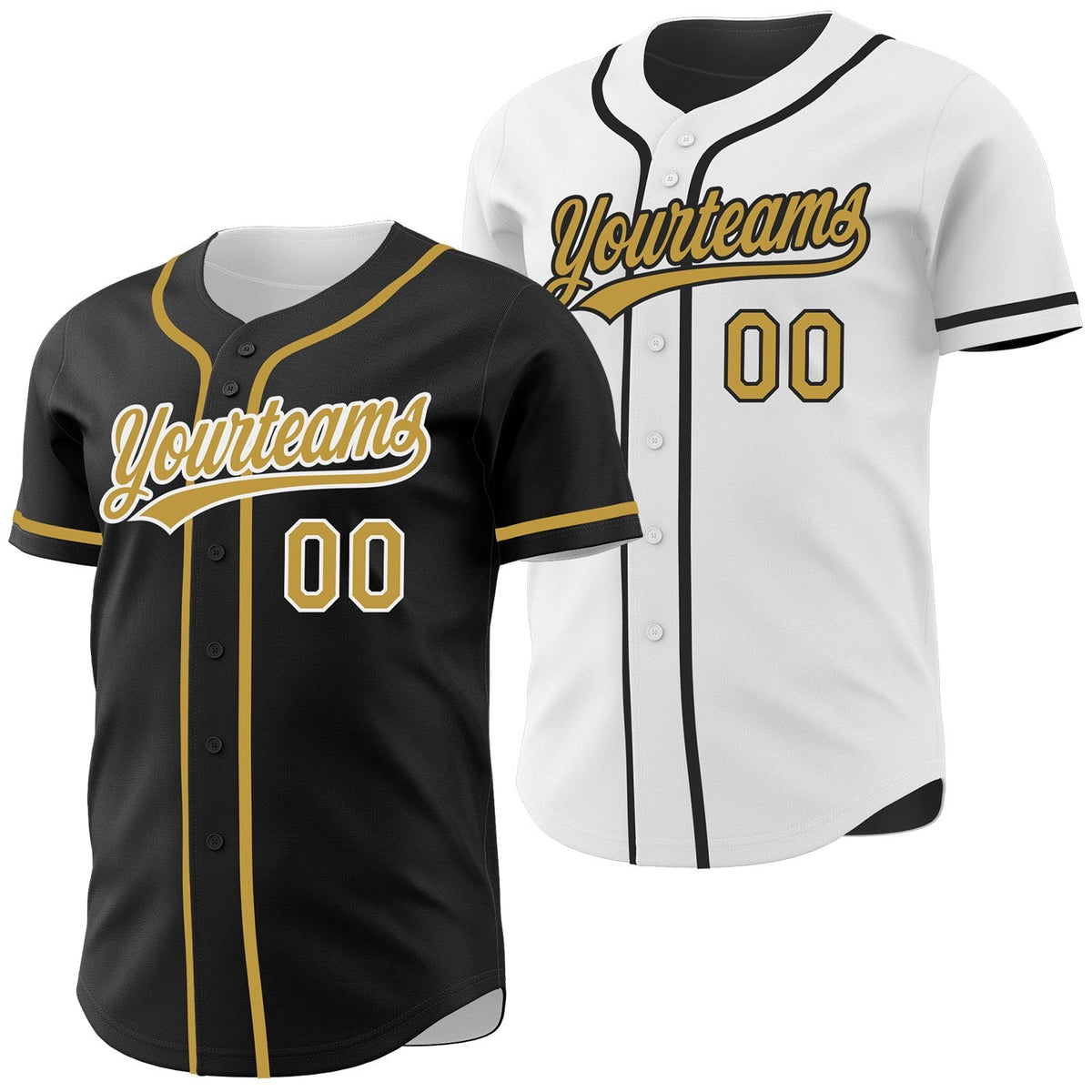 Custom Black Old Gold-White Reversible Button-Down Baseball Jersey photo 1