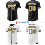 Custom Black Old Gold-White Reversible Button-Down Baseball Jersey photo 2