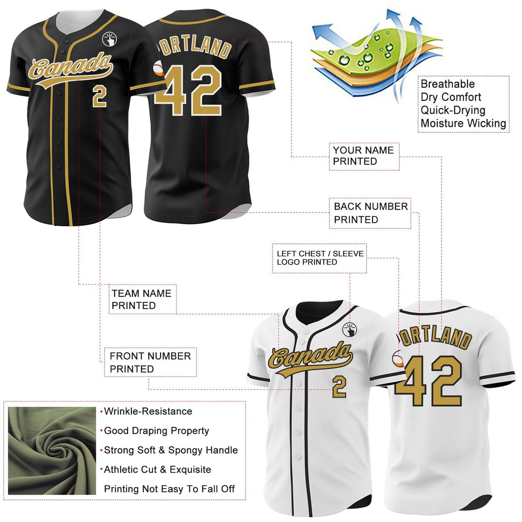Custom Black Old Gold-White Reversible Button-Down Baseball Jersey photo 3