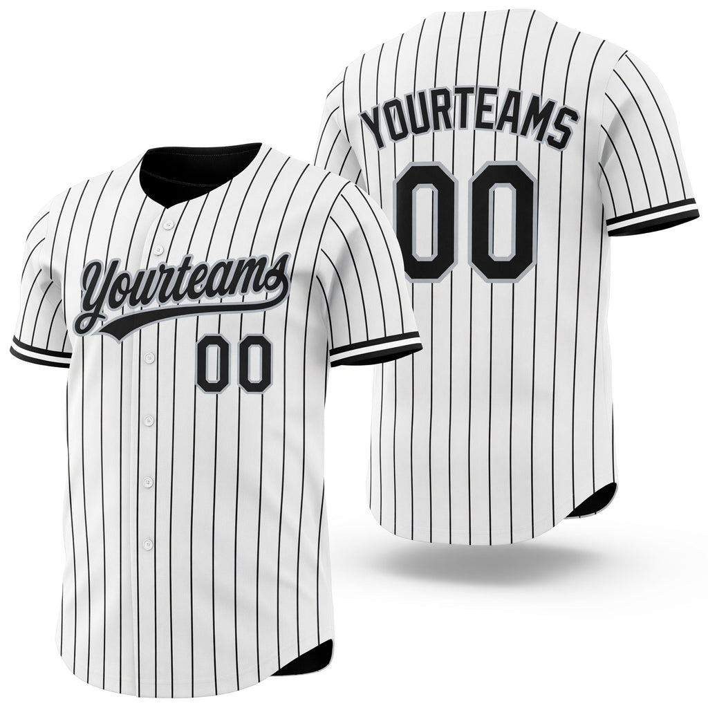 Custom Black White Black Pinstripe Reversible Button-Down Baseball Jersey