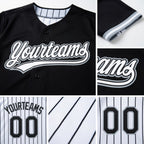 Custom Black White Black Pinstripe Reversible Button-Down Baseball Jersey detail