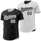 Custom Black White Black Pinstripe Reversible Button-Down Baseball Jersey photo 1