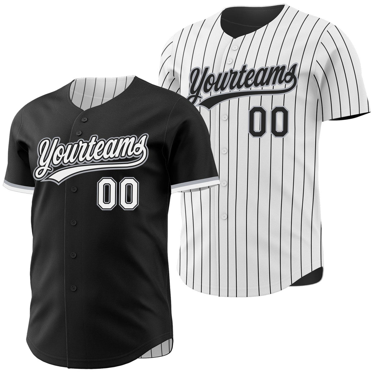 Custom Black White Black Pinstripe Reversible Button-Down Baseball Jersey photo 1