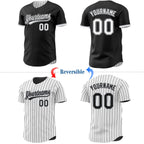 Custom Black White Black Pinstripe Reversible Button-Down Baseball Jersey photo 2