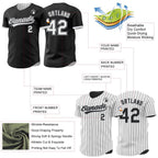 Custom Black White Black Pinstripe Reversible Button-Down Baseball Jersey photo 3
