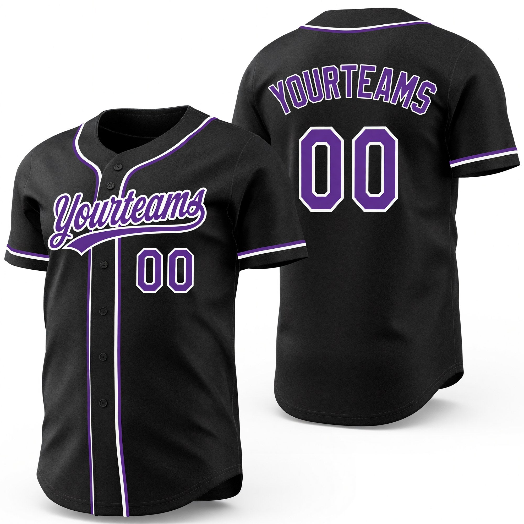 Custom Black Purple-White Reversible Button-Down Baseball Jersey