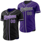 Custom Black Purple-White Reversible Button-Down Baseball Jersey photo 1