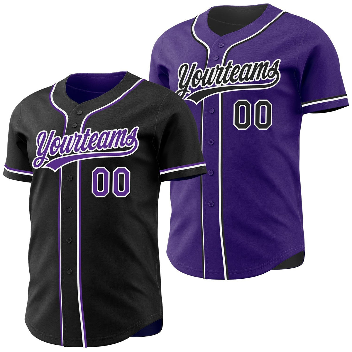 Custom Black Purple-White Reversible Button-Down Baseball Jersey photo 1