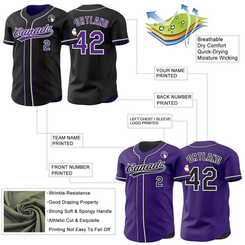 Custom Black Purple-White Reversible Button-Down Baseball Jersey photo 3