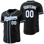 Custom Black White-Light Blue Reversible Button-Down Baseball Jersey