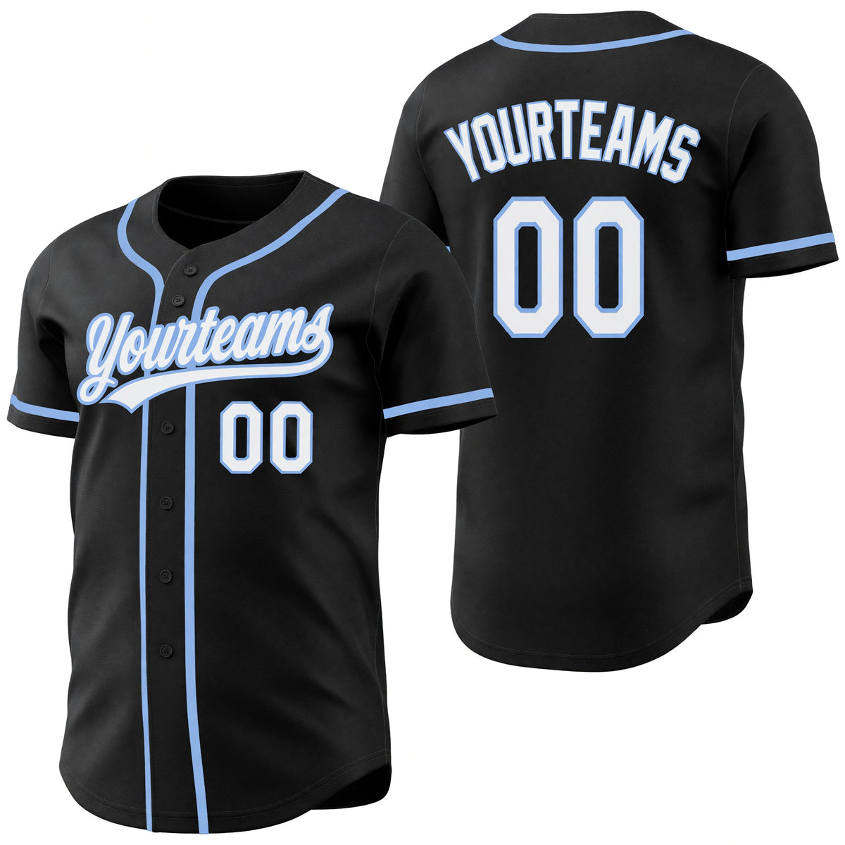 Custom Black White-Light Blue Reversible Button-Down Baseball Jersey