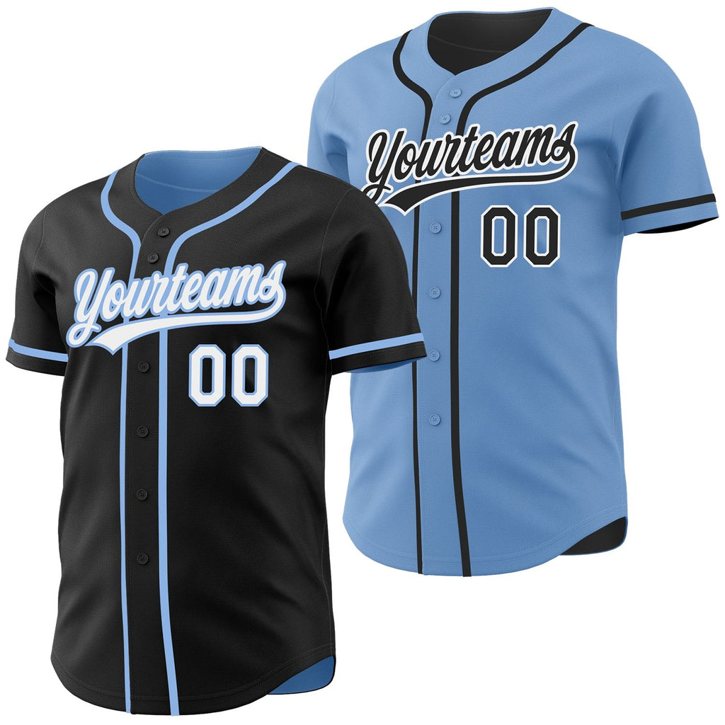 Custom Black White-Light Blue Reversible Button-Down Baseball Jersey photo 1