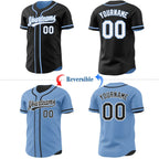 Custom Black White-Light Blue Reversible Button-Down Baseball Jersey photo 2